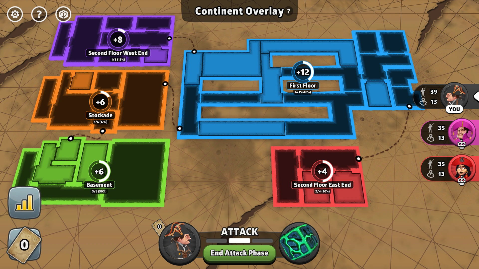 Alcatraz map from Risk: Global Domination, displaying key regions and troop bonuses.