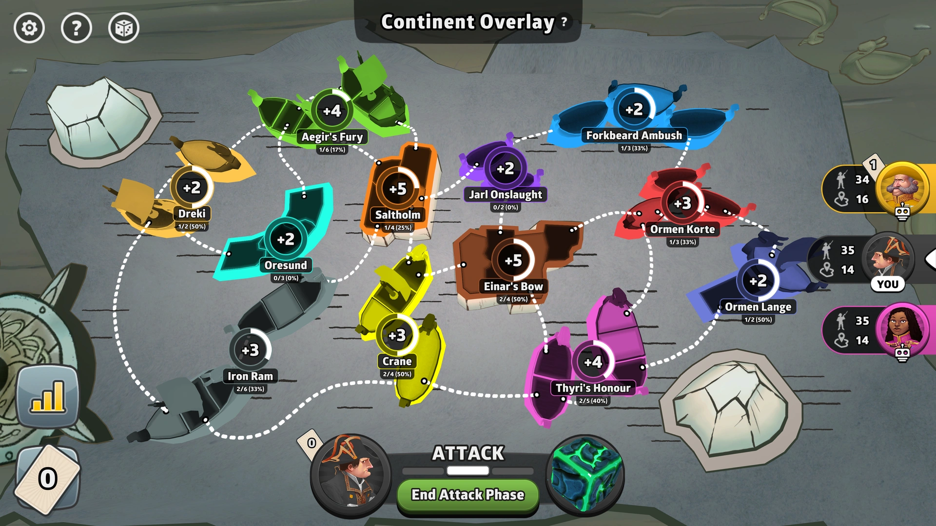 Battle of Svolder map from Risk: Global Domination, displaying key regions and troop bonuses.