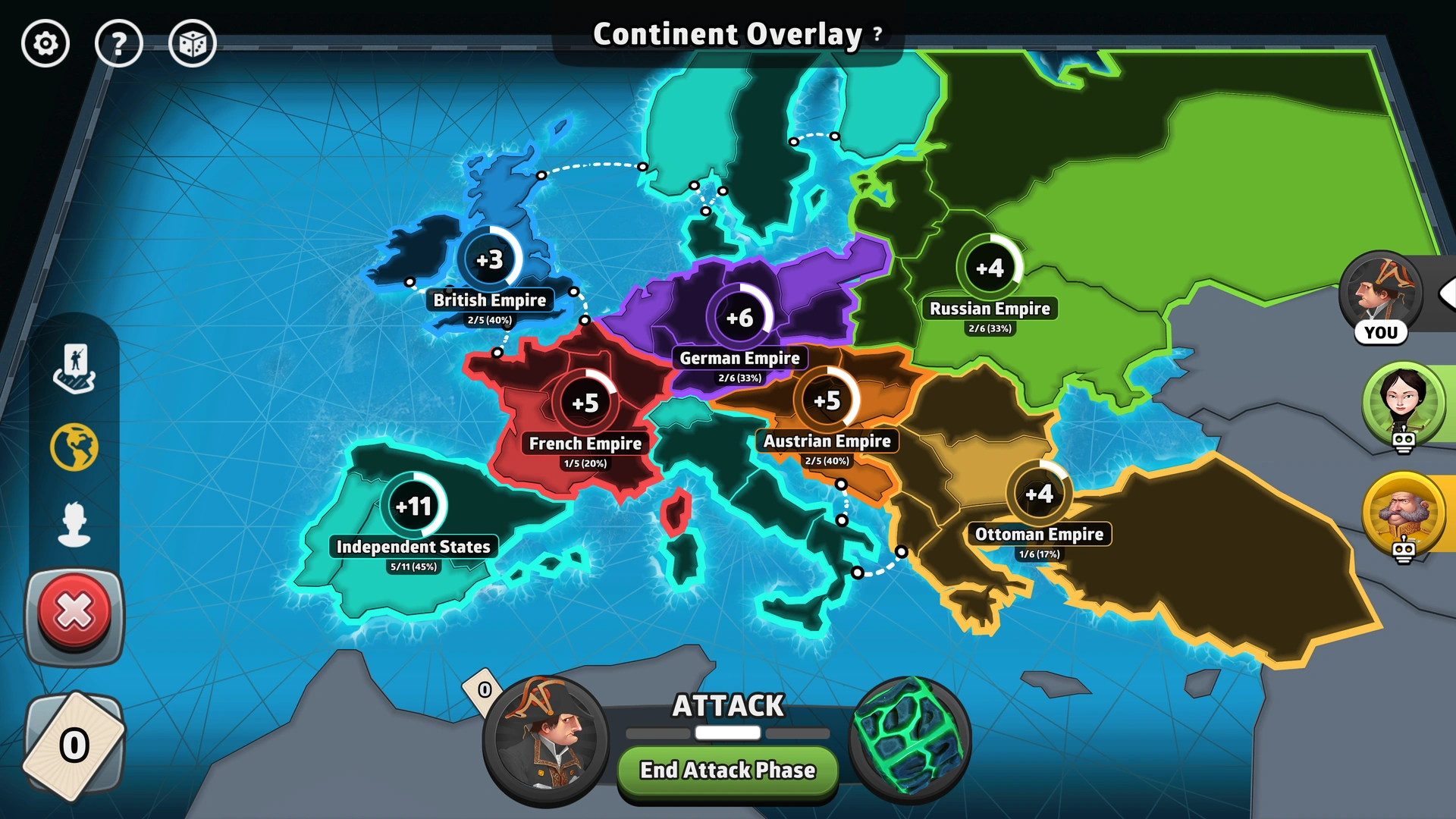 Classic Europe map from Risk: Global Domination, displaying key regions and troop bonuses.