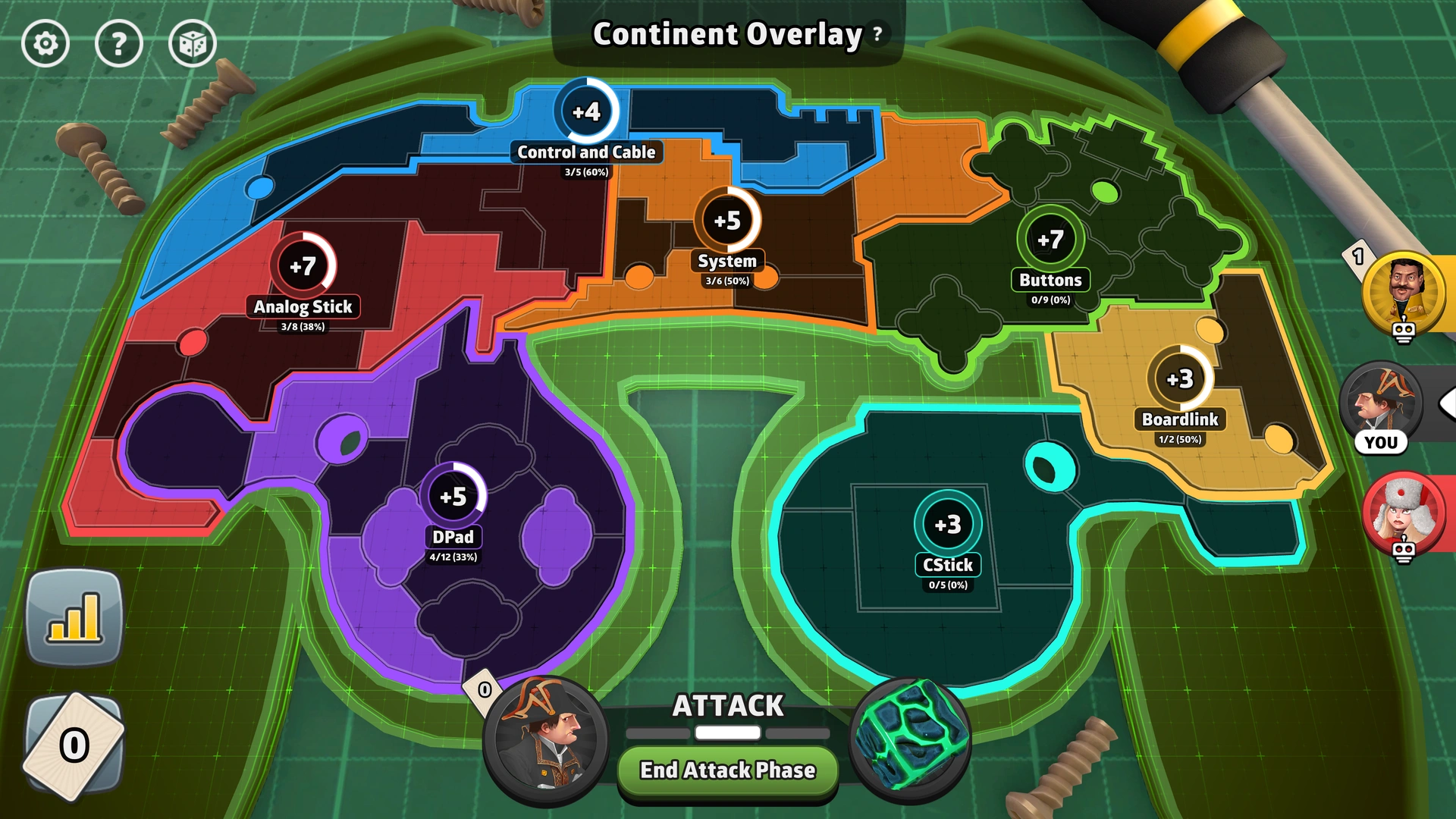 Command and Controller map from Risk: Global Domination, displaying key regions and troop bonuses.