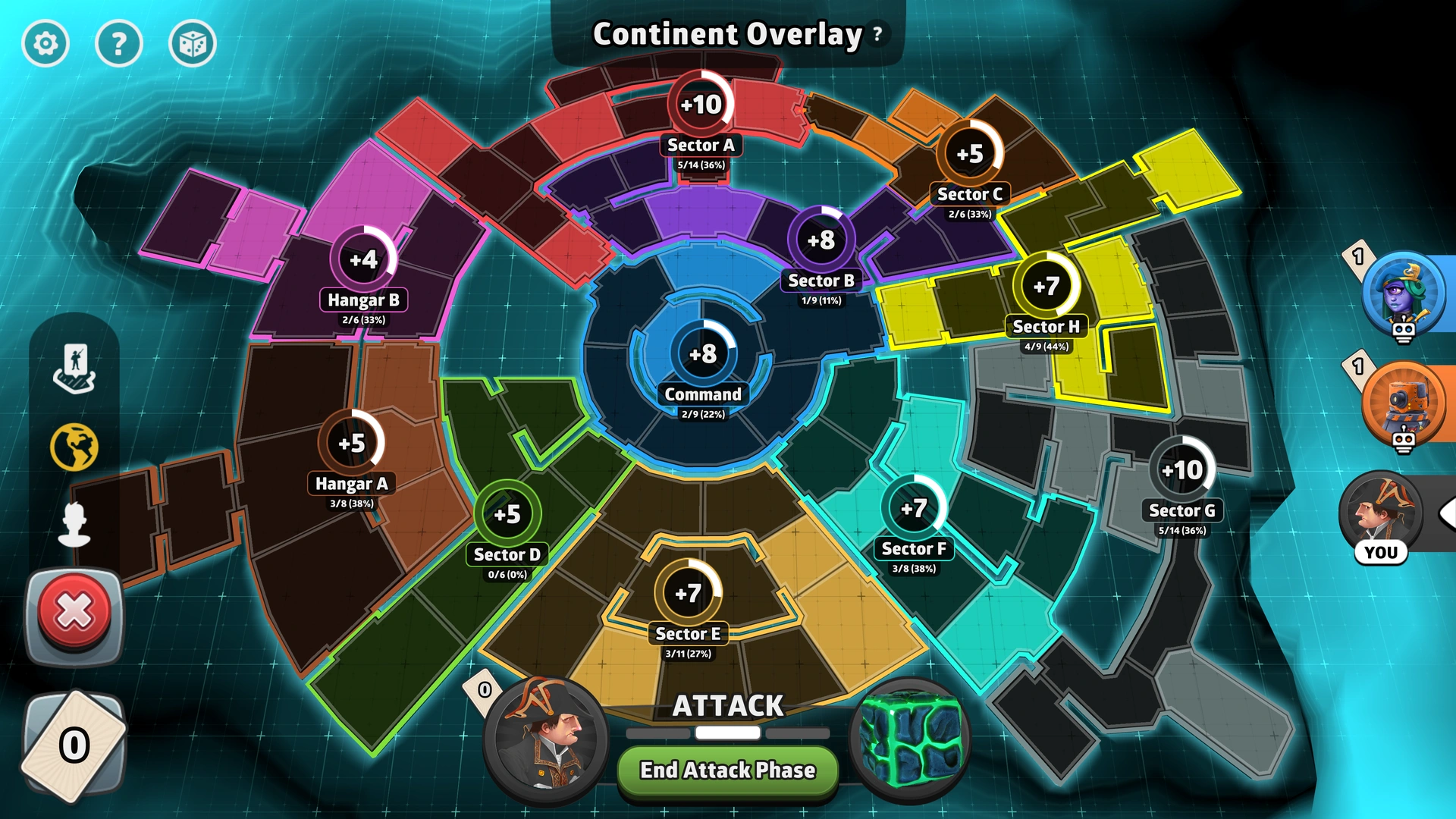 Command Base C1X map from Risk: Global Domination, displaying key regions and troop bonuses.