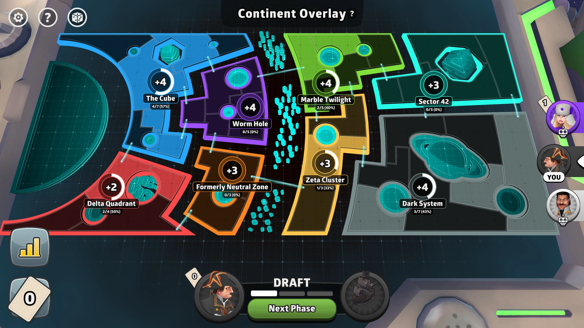 Dicey Trajectories map from Risk: Global Domination, displaying key regions and troop bonuses.