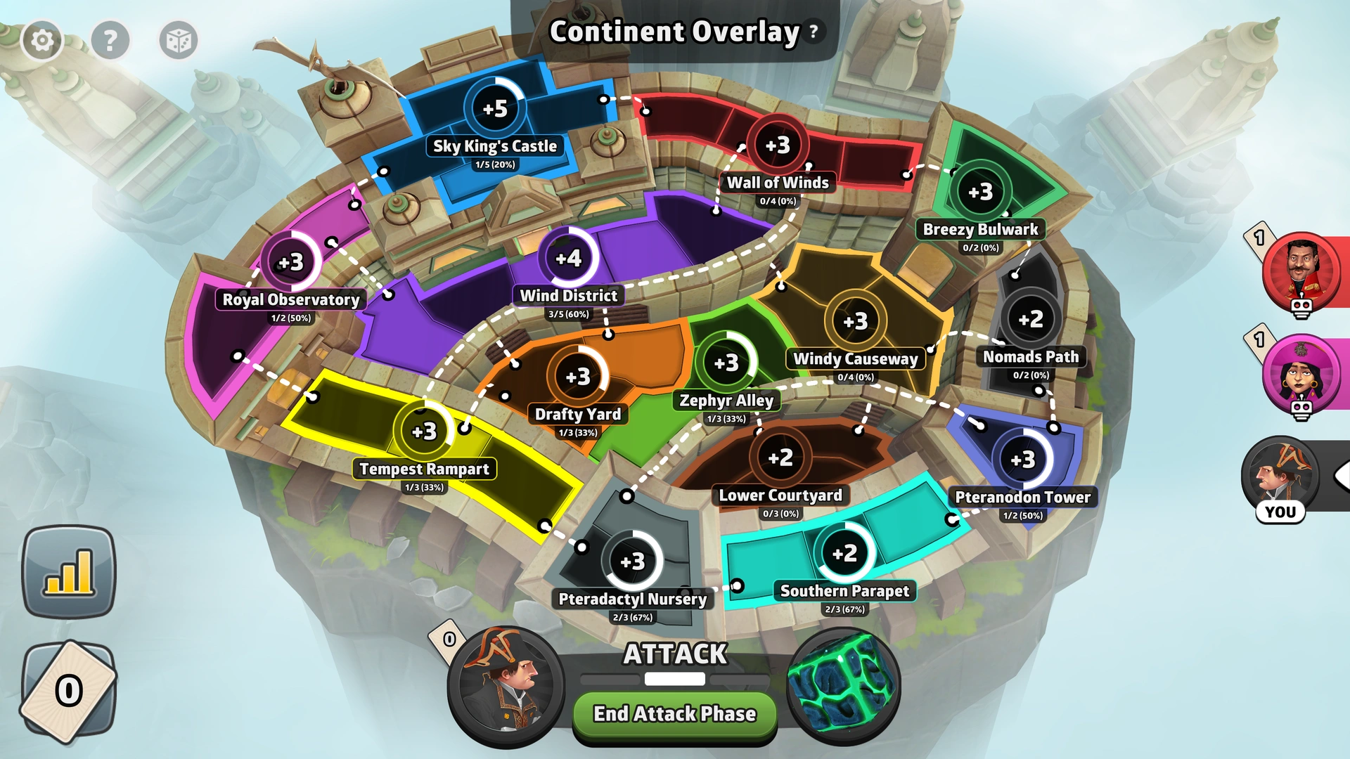 Dracon Fortress map from Risk: Global Domination, displaying key regions and troop bonuses.