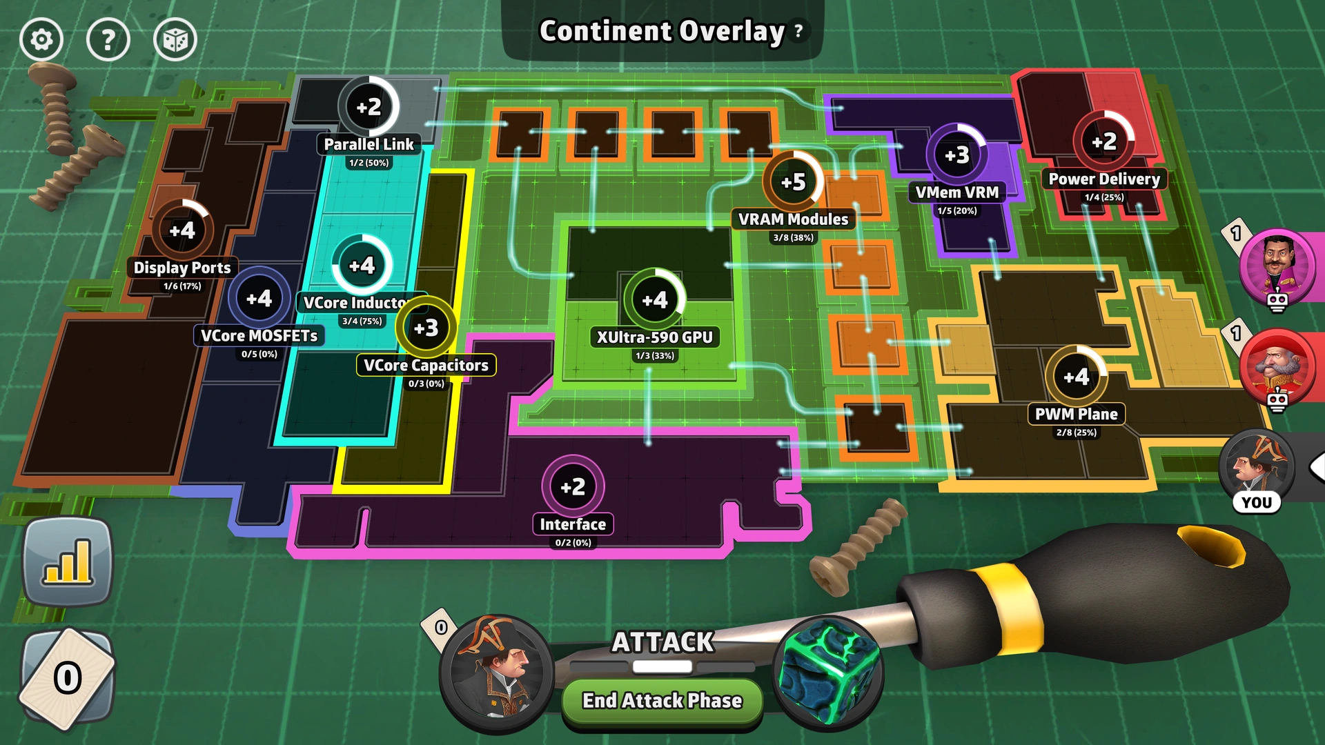General Processing Unit map from Risk: Global Domination, displaying regions with troop bonuses.