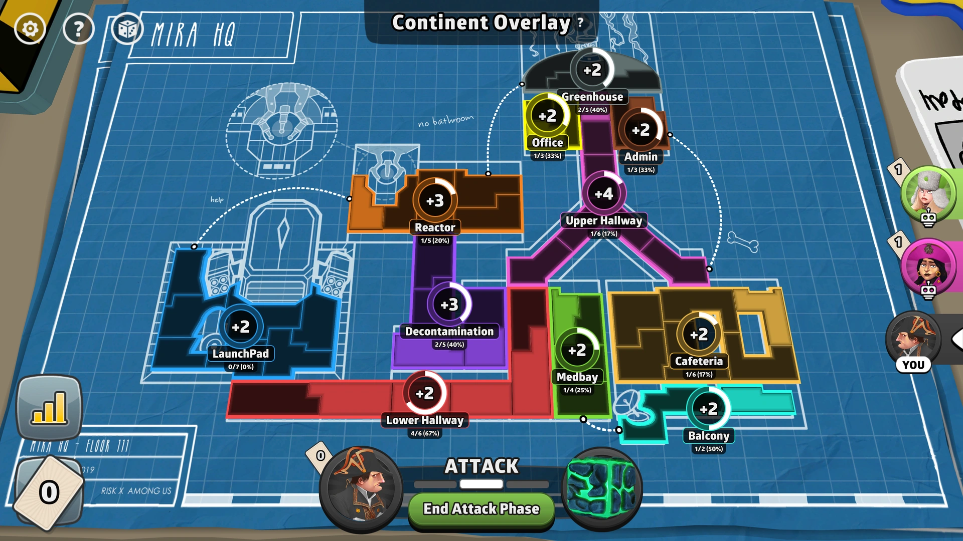 Mira HQ map from Risk: Global Domination, displaying key regions and troop bonuses.