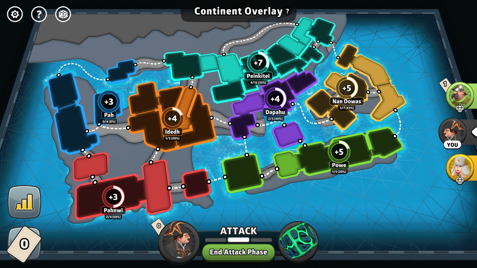 Nan Madol map from Risk: Global Domination, displaying key regions and troop bonuses.