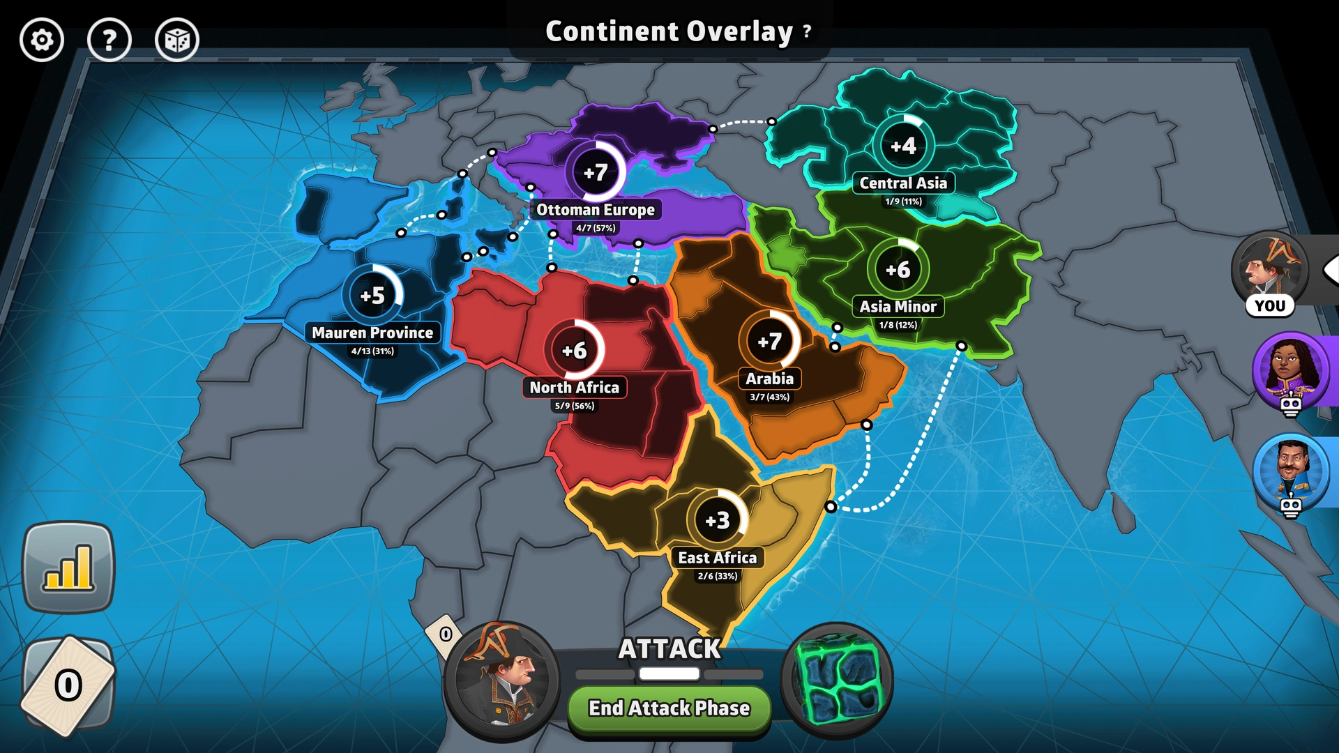 Ottoman Empire Advanced map from Risk: Global Domination, displaying key regions and troop bonuses.