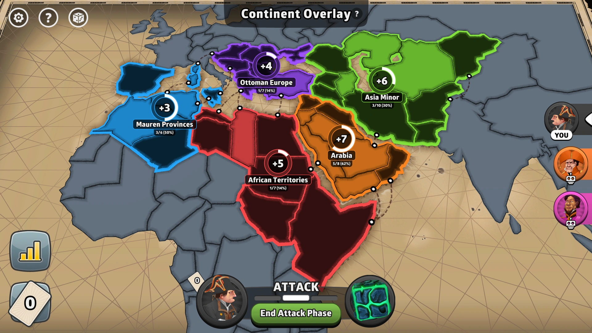 Ottoman Empire map from Risk: Global Domination, displaying key regions and troop bonuses.