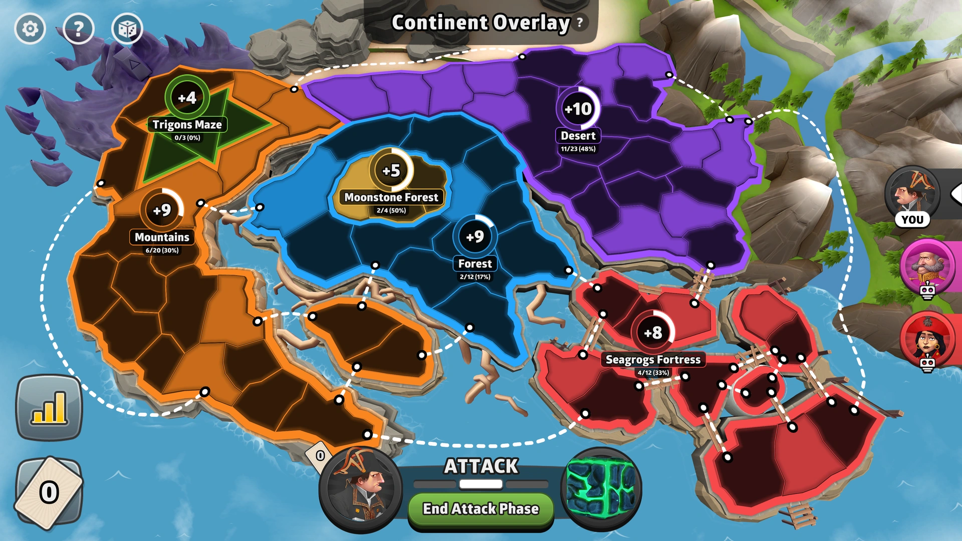 Overworld map from Risk: Global Domination, displaying key regions and troop bonuses.