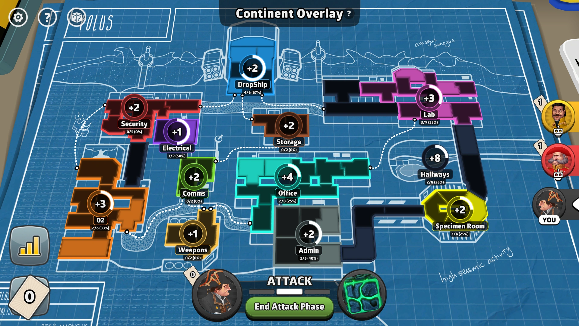 Polus map from Risk: Global Domination, displaying key regions and troop bonuses.