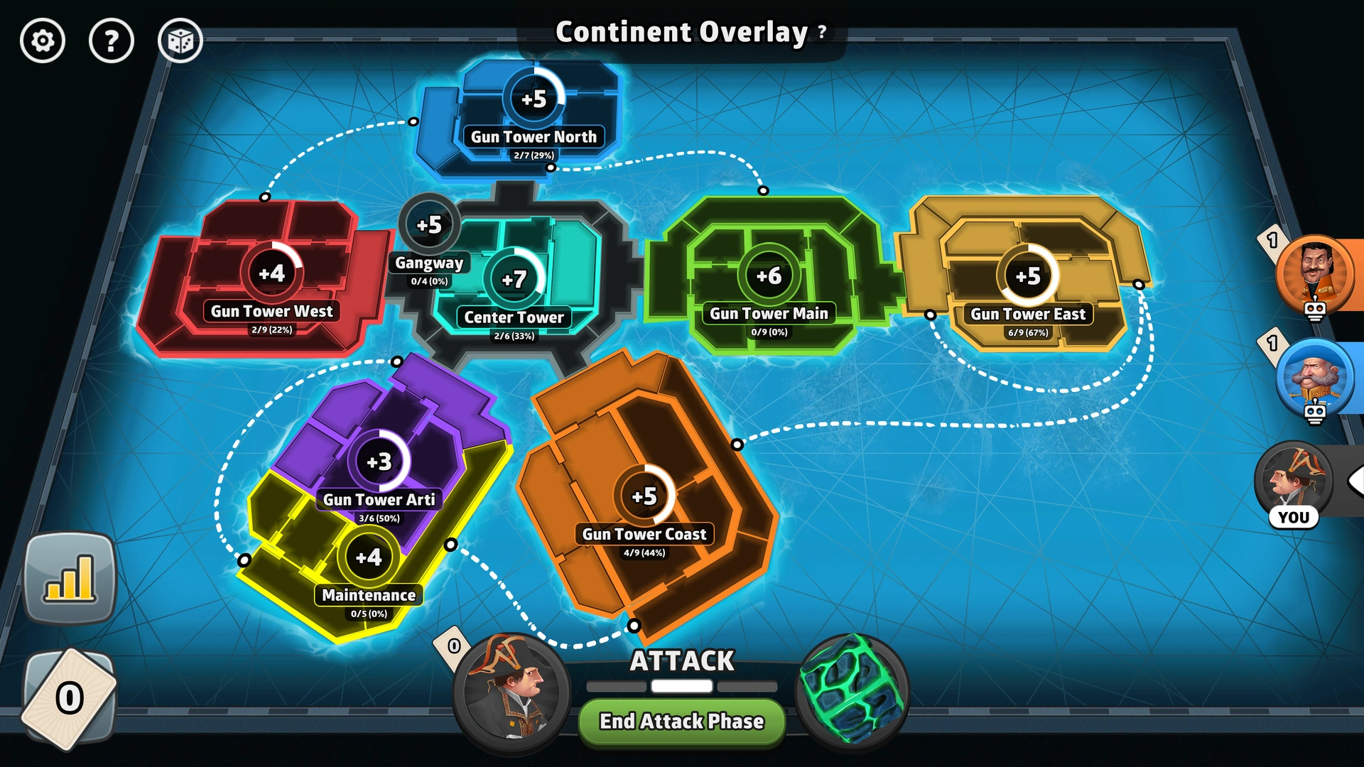 Red Sands Fort map from Risk: Global Domination, displaying key regions and troop bonuses.