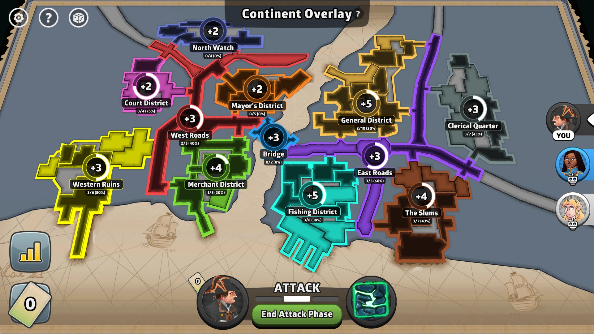River Town Advanced map from Risk: Global Domination, displaying key regions and troop bonuses.
