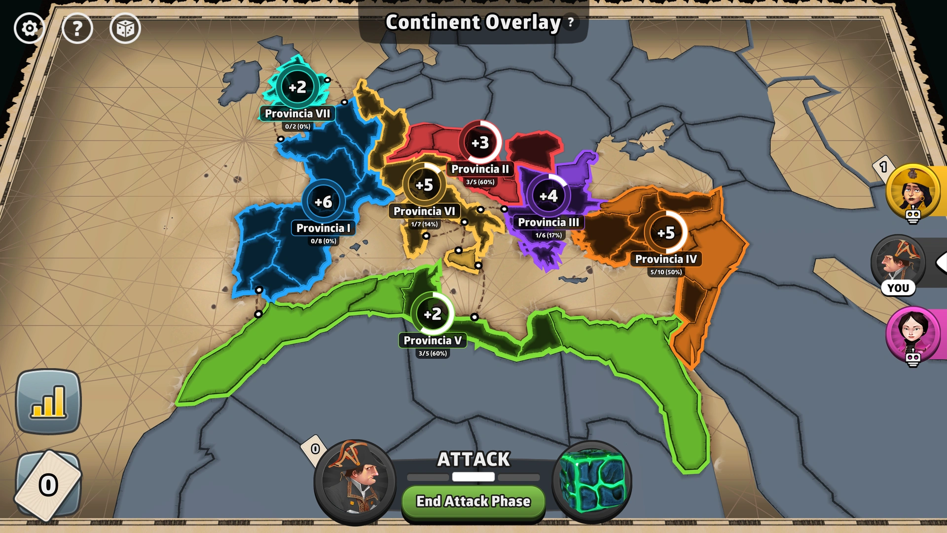 Roman Empire map from Risk: Global Domination, displaying regions with troop bonuses.