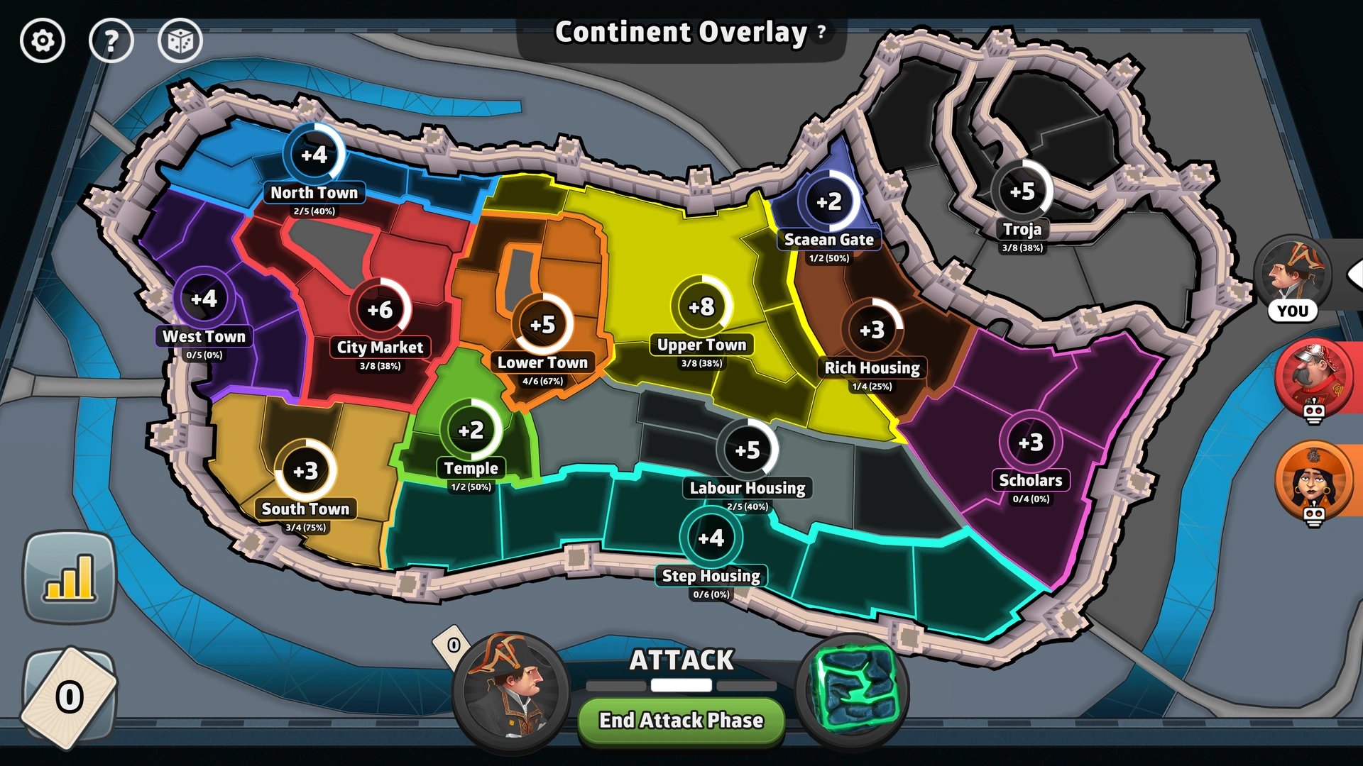 Troy map from Risk: Global Domination, displaying key regions and troop bonuses.